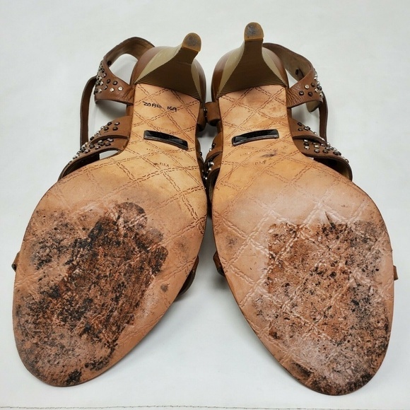 L.A.M.B Size 8 Brown Studded Leather Strappy Sandals - Picture 11 of 12